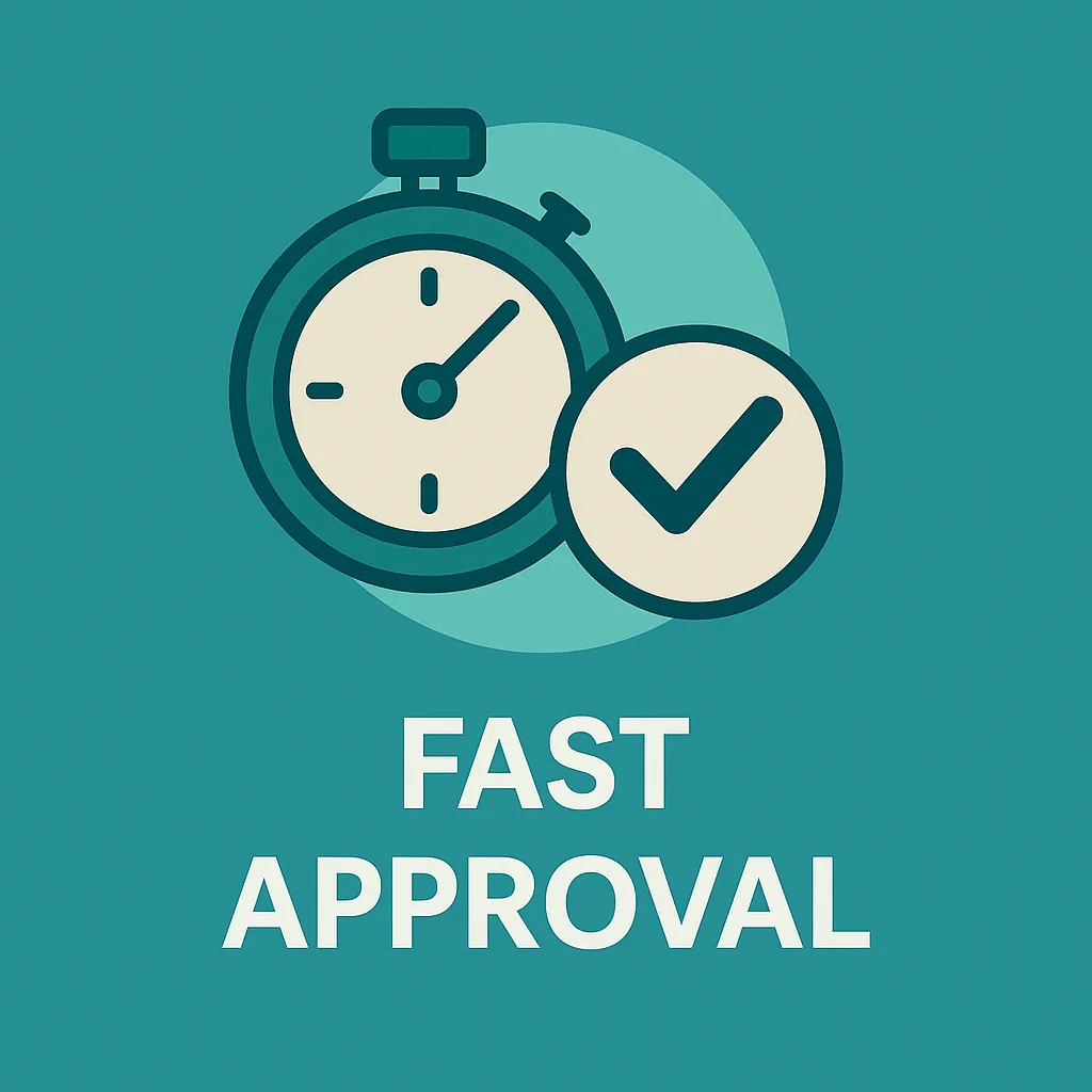 Fast approval icon with stopwatch and checkmark