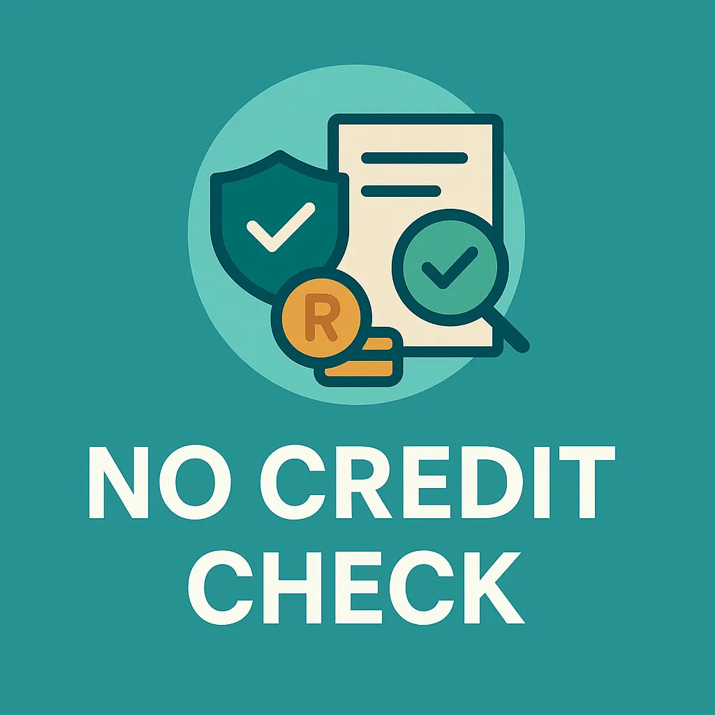 No credit check loans icon with shield, document and rand symbol